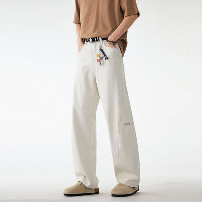 Men's Spring Off-White Curved Wide Leg Denim Jeans