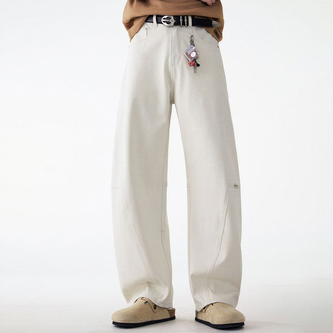 Men's Spring Off-White Curved Wide Leg Denim Jeans