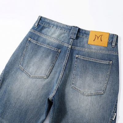 Men's Spring Blue Washed Straight Leg Denim Jeans