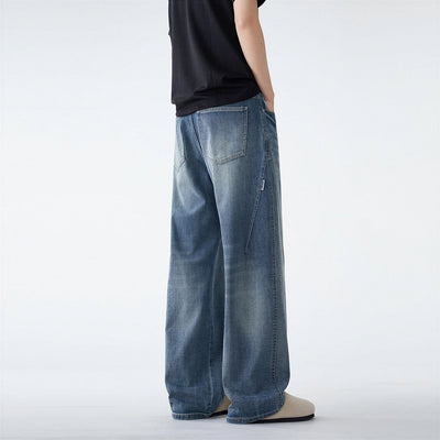 Men's Spring Blue Washed Straight Leg Denim Jeans