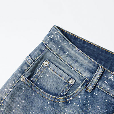 Men's Spring Blue Splatter Print Straight Leg Denim Jeans
