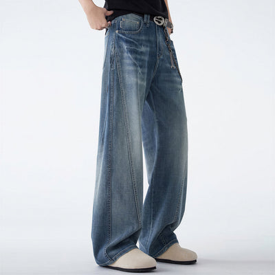 Men's Spring Blue Washed Straight Leg Denim Jeans