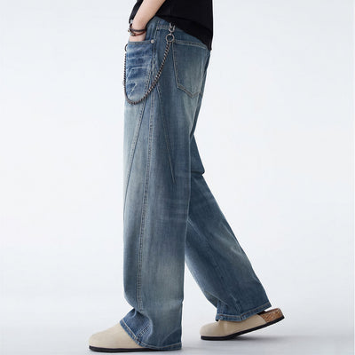 Men's Spring Blue Washed Straight Leg Denim Jeans