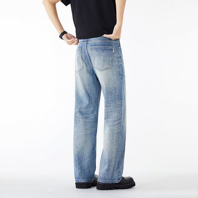 Men's Spring Blue Splatter Print Straight Leg Denim Jeans