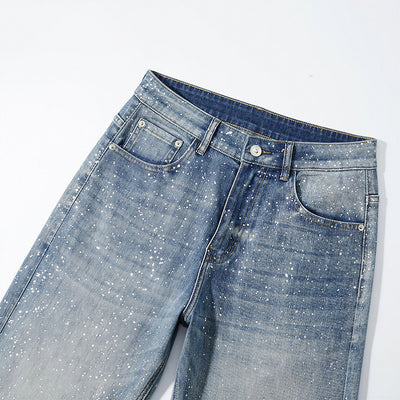 Men's Spring Blue Splatter Print Straight Leg Denim Jeans