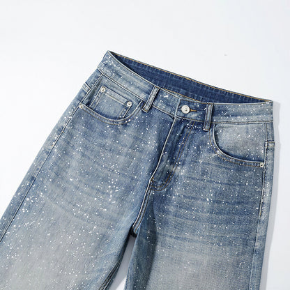Men's Spring Blue Splatter Print Straight Leg Denim Jeans