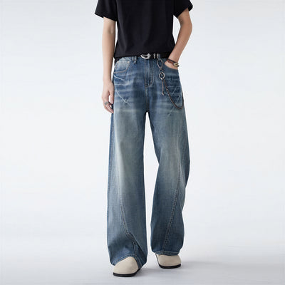 Men's Spring Blue Washed Straight Leg Denim Jeans