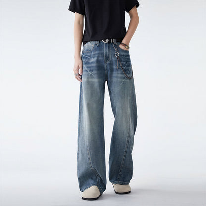 Men's Spring Blue Washed Straight Leg Denim Jeans