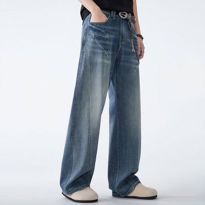 Men's Spring Blue Washed Straight Leg Denim Jeans