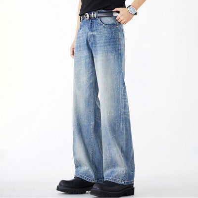 Men's Spring Blue Splatter Print Straight Leg Denim Jeans