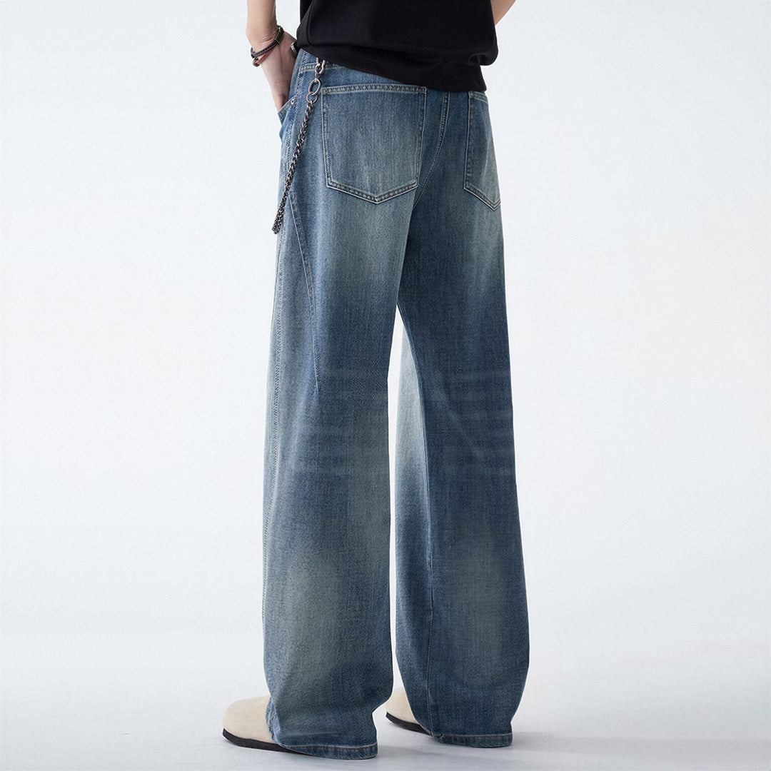 Men's Spring Blue Washed Straight Leg Denim Jeans