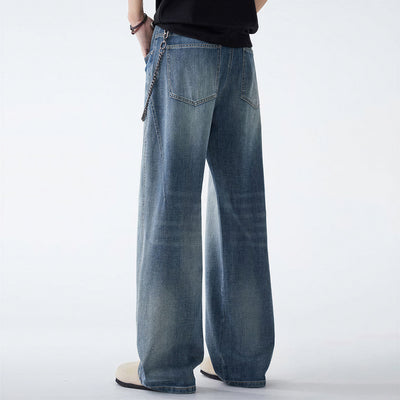 Men's Spring Blue Washed Straight Leg Denim Jeans