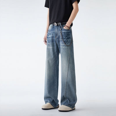 Men's Spring Blue Washed Straight Leg Denim Jeans