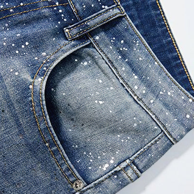 Men's Spring Blue Splatter Print Straight Leg Denim Jeans