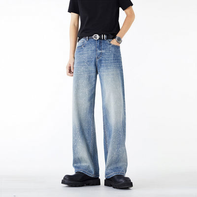 Men's Spring Blue Splatter Print Straight Leg Denim Jeans