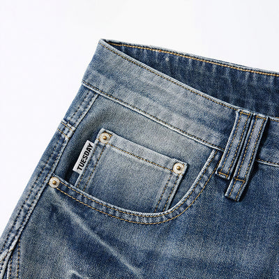 Men's Spring Blue Washed Straight Leg Denim Jeans