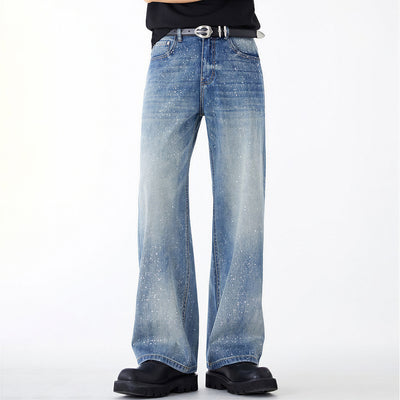 Men's Spring Blue Splatter Print Straight Leg Denim Jeans