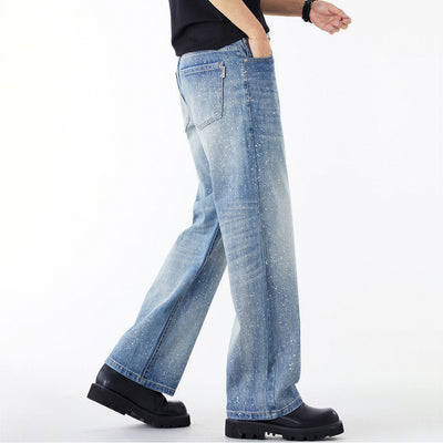 Men's Spring Blue Splatter Print Straight Leg Denim Jeans