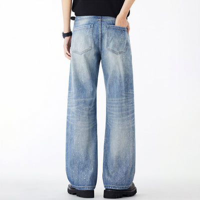 Men's Spring Blue Splatter Print Straight Leg Denim Jeans