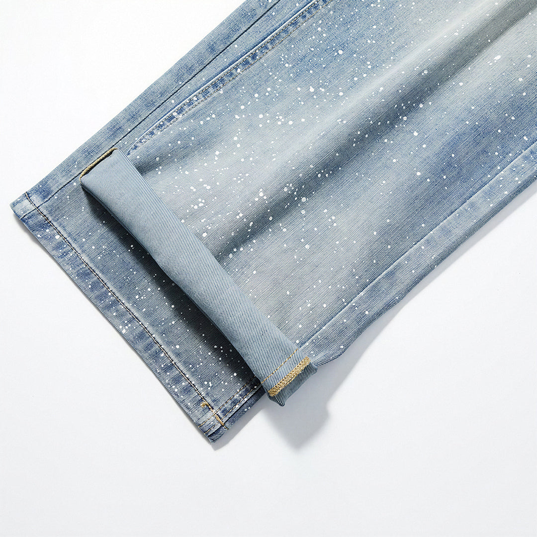 Men's Spring Blue Splatter Print Straight Leg Denim Jeans