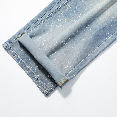 Men's Spring Blue Splatter Print Straight Leg Denim Jeans