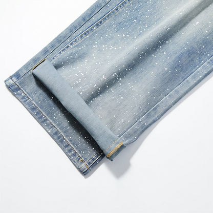 Men's Spring Blue Splatter Print Straight Leg Denim Jeans