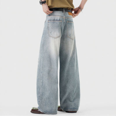 Men's Spring Light Blue Ripped Rhinestone Cross Jeans