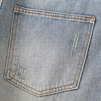 Men's Spring Light Blue Ripped Rhinestone Cross Jeans