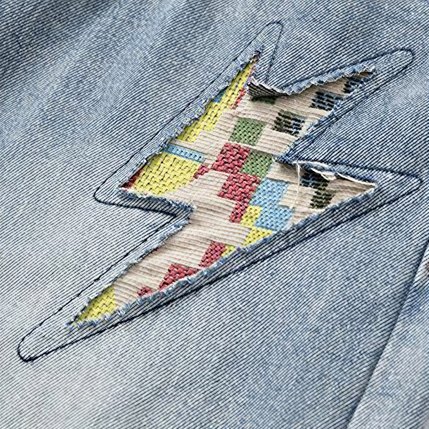Men's Spring Light Blue Ripped Lightning Patch Jeans