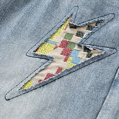 Men's Spring Light Blue Ripped Lightning Patch Jeans