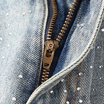 Men's Spring Light Blue Ripped Rhinestone Cross Jeans