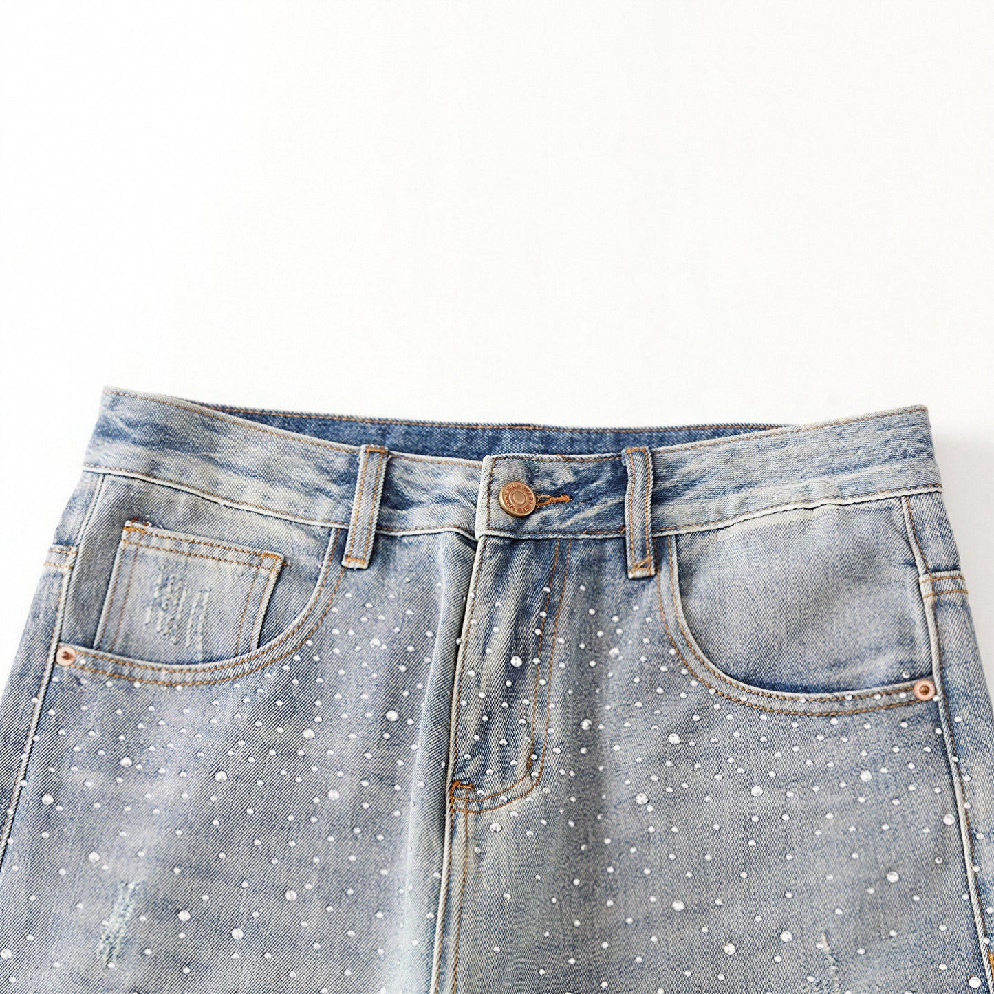 Men's Spring Light Blue Ripped Rhinestone Cross Jeans