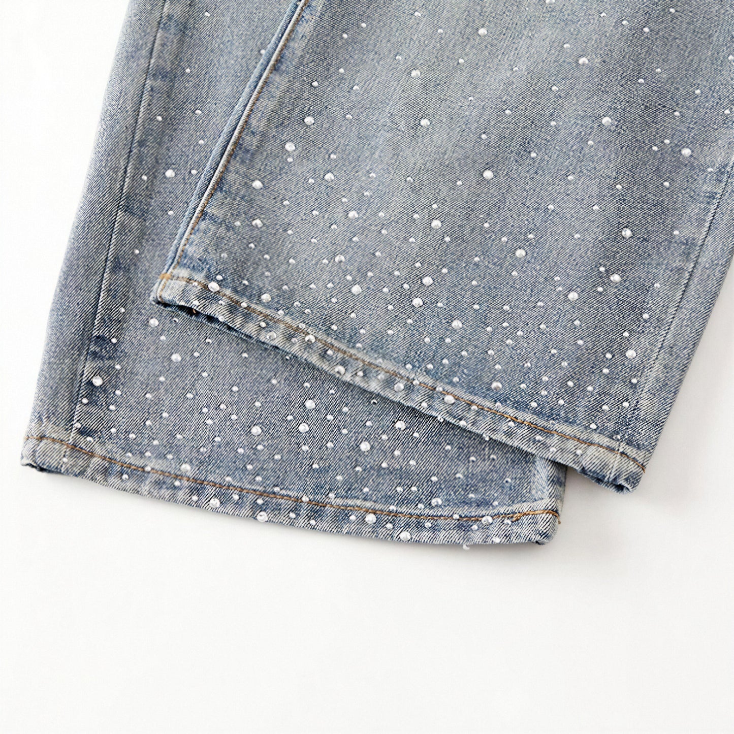 Men's Spring Light Blue Ripped Rhinestone Cross Jeans