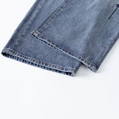 Men's Spring Light Blue Graffiti Embroidered Wide Leg Jeans