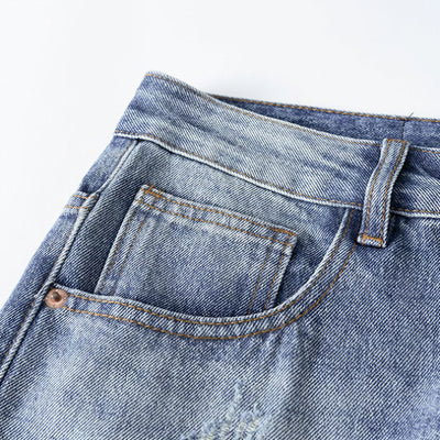 Men's Spring Light Blue Graffiti Embroidered Wide Leg Jeans