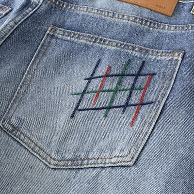 Men's Spring Light Blue Graffiti Embroidered Wide Leg Jeans