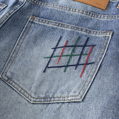 Men's Spring Light Blue Graffiti Embroidered Wide Leg Jeans