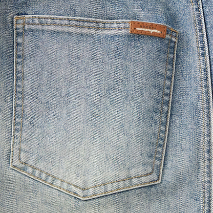 Men's Spring Light Blue Elastic Waist Paneled Straight Jeans