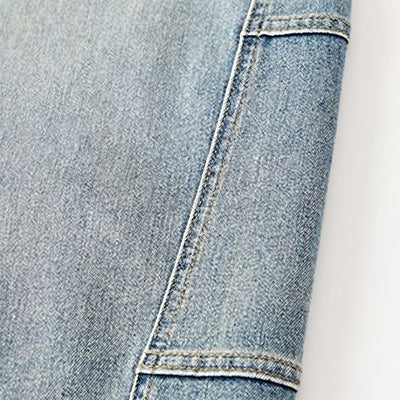 Men's Spring Light Blue Elastic Waist Paneled Straight Jeans