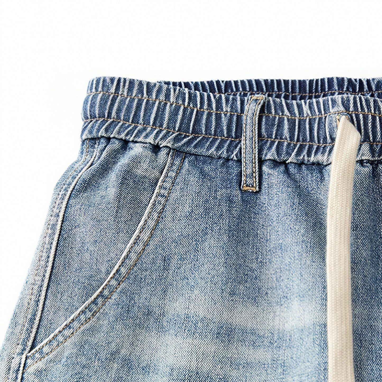 Men's Spring Light Blue Elastic Waist Paneled Straight Jeans