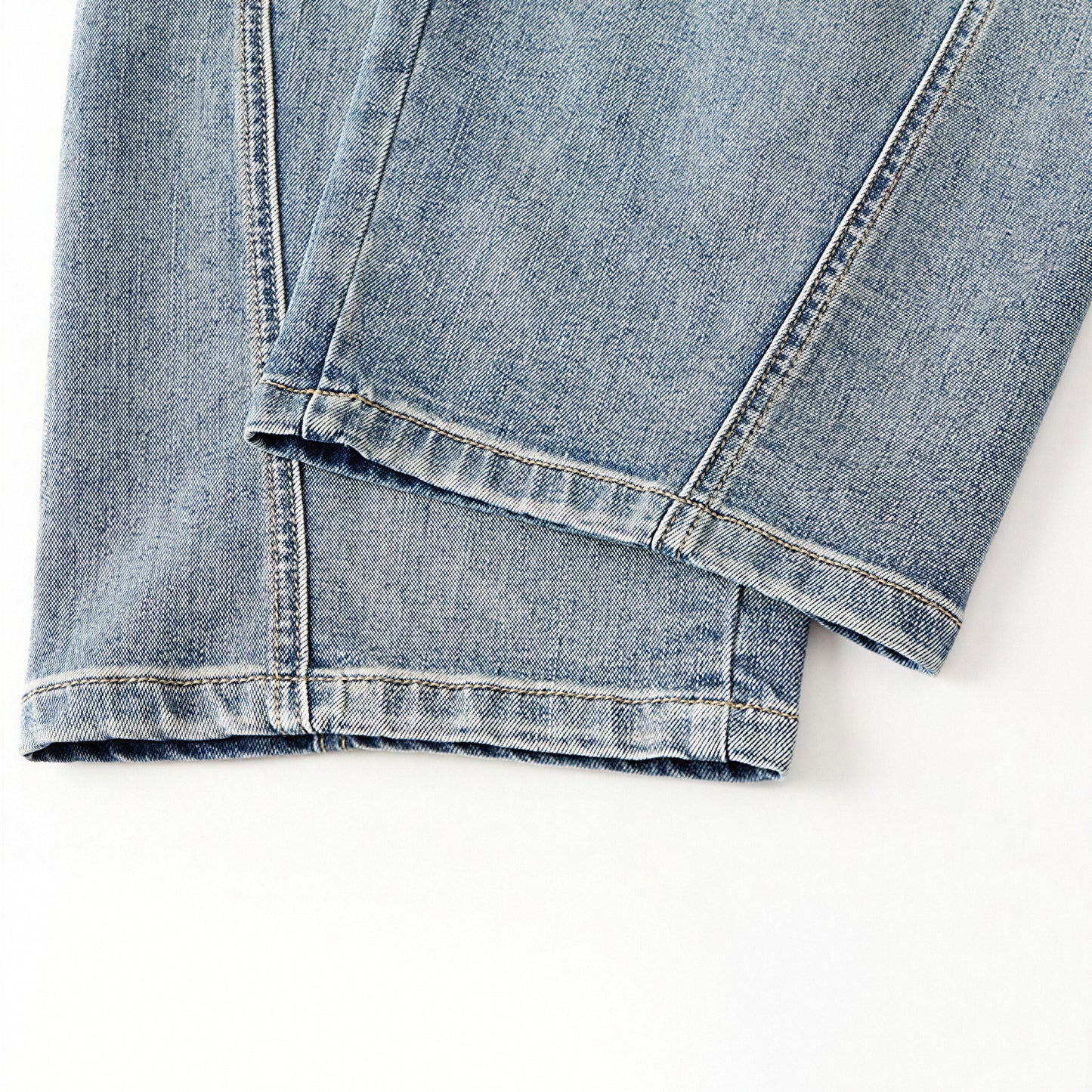 Men's Spring Light Blue Elastic Waist Paneled Straight Jeans