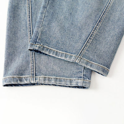 Men's Spring Light Blue Elastic Waist Paneled Straight Jeans