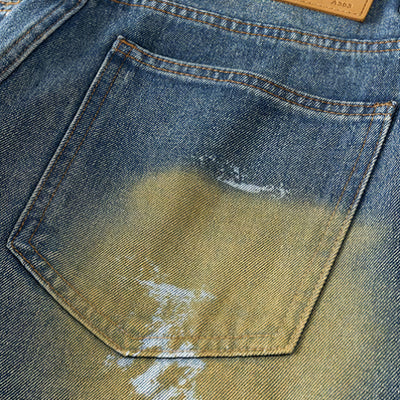 Men's Spring Dark Blue Graffiti Print Wide Leg Denim Jeans