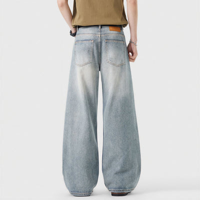 Men's Spring Light Blue Ripped Rhinestone Cross Jeans
