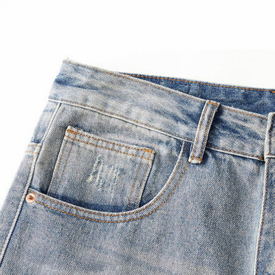 Men's Spring Light Blue Ripped Cross Patch Denim Jeans