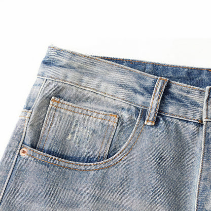 Men's Spring Light Blue Ripped Cross Patch Denim Jeans
