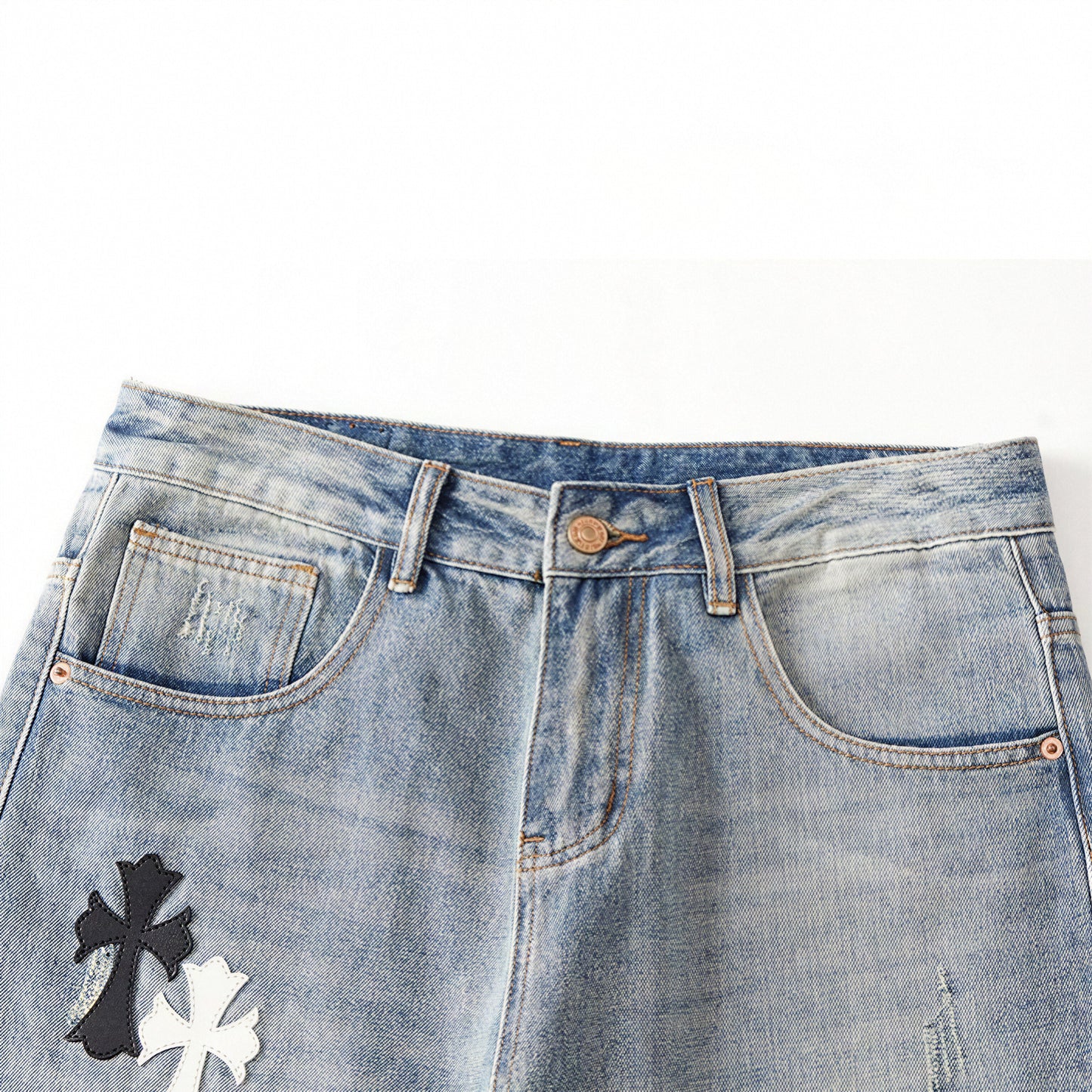 Men's Spring Light Blue Ripped Cross Patch Denim Jeans