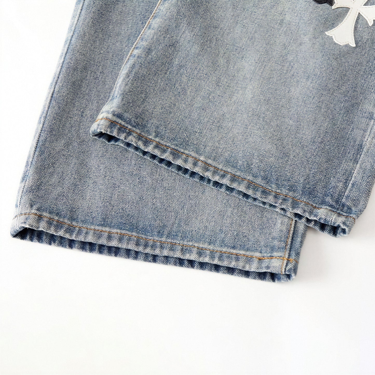 Men's Spring Light Blue Ripped Cross Patch Denim Jeans