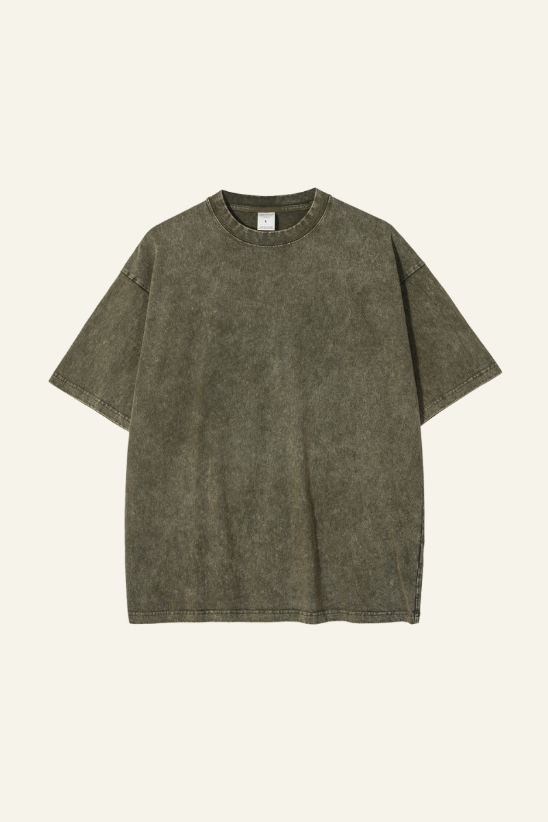Men's Cotton Streetwear Wax-Dyed Washed Distressed T-shirt
