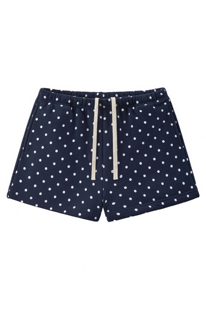 Women Summer Polka Dot Soft Drawstring Pocket Casual Shorts